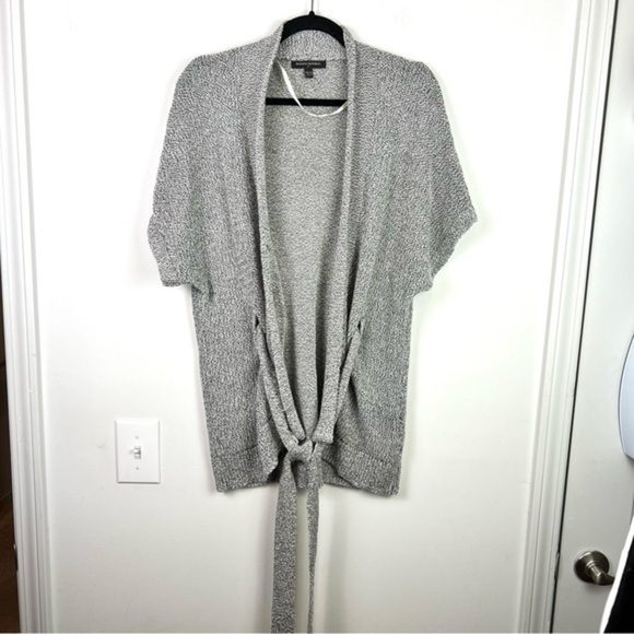 Banana Republic Factory Heather Gray Short Sleeve Cardigan with Tie Bat Sleeve - Picture 1 of 7